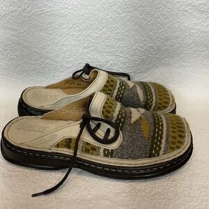 BORN Mules Wool & Leather Southwest Aztec Clogs -Size 8 EU 39 WORN ONCE